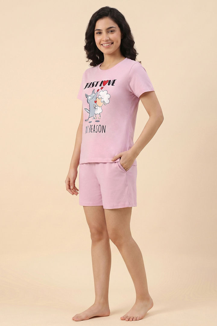 Zivame Farm Lore Knit Cotton Short Set - Winsome Orchid — image 2